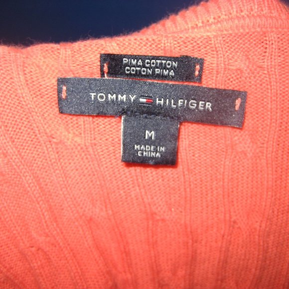 Tommy Hilfiger Coral Orange Cable Knit Button Cardigan 3/4 Sleeves Size Medium M - Picture 5 of 5